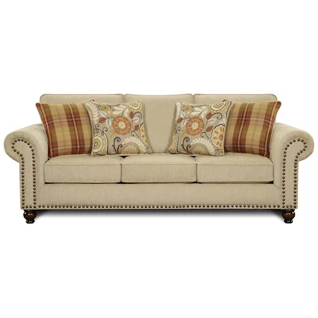 Transitional Queen Sleeper Sofa with Nailhead Trim